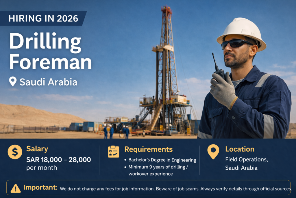 Drilling Foreman Jobs in Saudi Arabia 2026 | Oil & Gas Career Opportunity Image